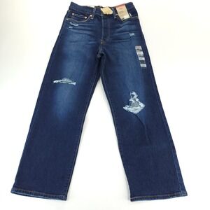 Levis Jeans Womens 27x27 Blue Ribcage Straight Ankle Dark Wash  Distressed ~2